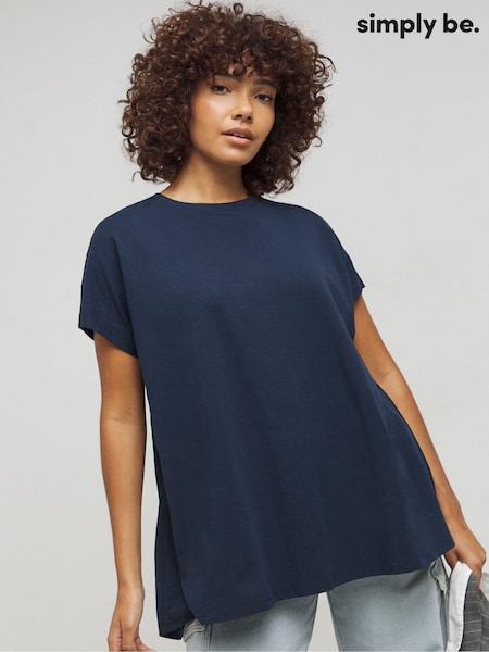 Simply Be Blue Slouchy Dip Back T-Shirt (B38259) | 39 QAR