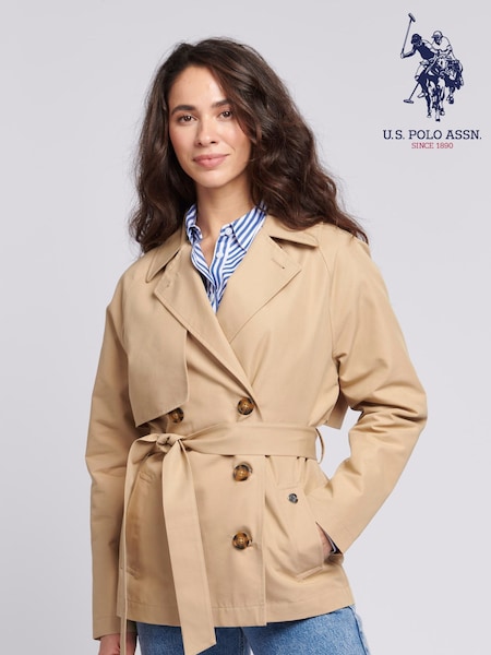 U.S. Polo Assn. Brown 100% Cotton Double Breasted Womens Trench Jacket (B38277) | ₪603