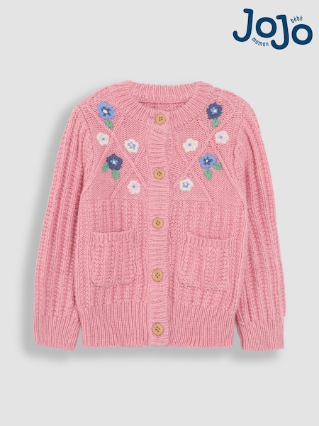 JoJo Maman Bébé Rose Pink Embroidered Cosy Cable Cardigan (B38365) | €45