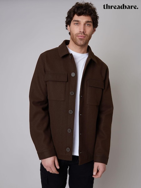 Threadbare Dark Brown Button Down Collared Shacket (B38366) | €29