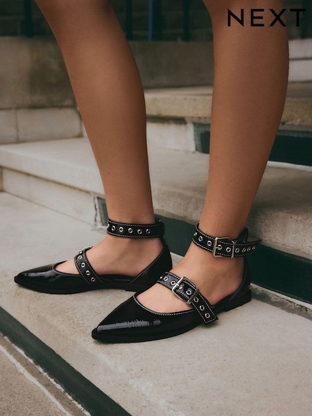 Black Forever Comfort® Patent Eyelet Point Toe Shoes (B38377) | €48