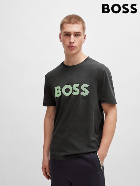 BOSS Dark Grey Large Mesh Chest Logo 100% Cotton T-Shirt (B38388) | €40