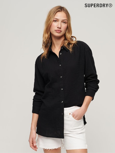Superdry Black 100% Cotton Longline Beach Shirt (B38405) | €68