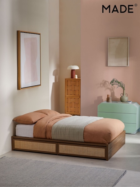 MADE.COM Dark Oak Effect Pavia Rattan Platform Storage Bed (B38503) | €821 - €882