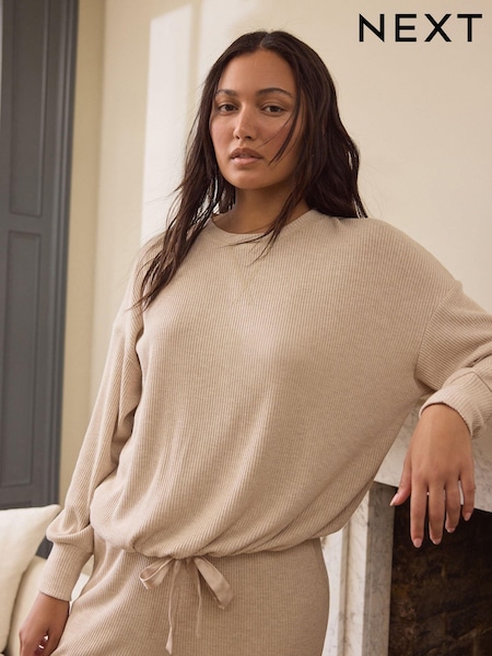 Ecru Ribbed Knitlook Lounge Top (B38505) | €10