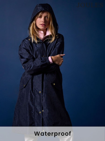 Donkerblauw - Joules Holkham waterdichte opvouwbare regenjas met capuchon (B38516) | € 115