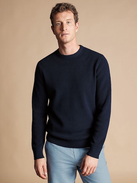 Charles Tyrwhitt Blue Combed 100% Cotton Rib Crew Neck Jumper (B38564) | €119