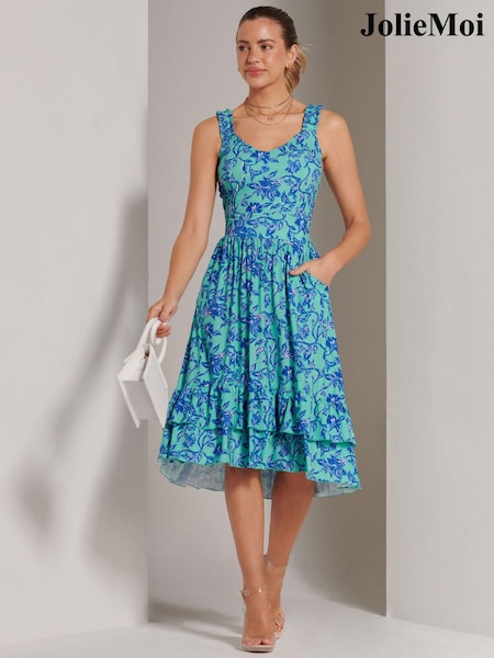Jolie Moi Blue Floral Printed Midi Sundress (B38579) | €42