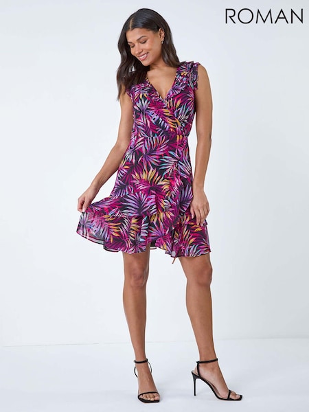 Roman Tropical Leaf Print Frill Wrap Dress (B38599) | 40 €