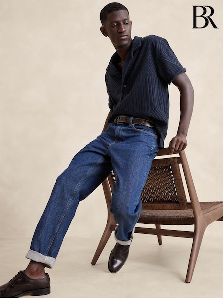Banana Republic Blue Geometric Terry Polo Shirt (B38601) | €53