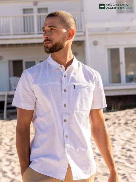 Mountain Warehouse White Mens Coconut Slub Texture Short Sleeve 100% Cotton Shirt (B38632) | €38