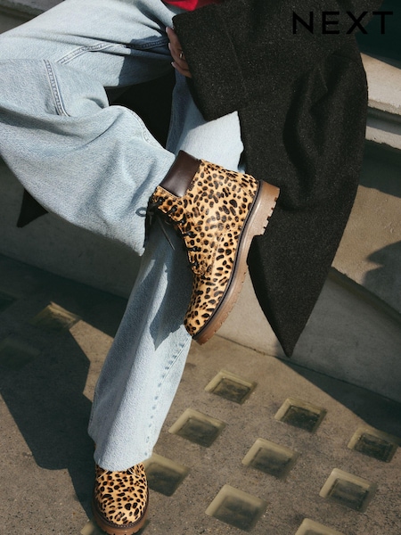 Leopard Standard/Wide Fit Forever Comfort® Lace-Up Collared Boots (B38650) | €42