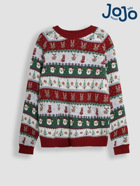 JoJo Maman Bébé Red Men's Festive Friends Fair Isle Pattern Jumper (B38660) | €67