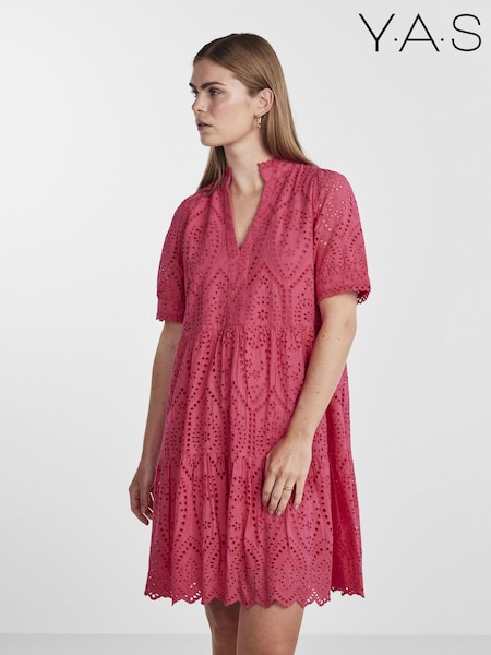 Y.A.S Pink Broderie Long Sleeve Tiered Dress (B38763) | €57