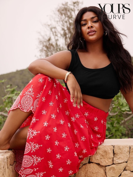 Yours Curve Red Broderie Shirred Waist Skirt (B38912) | € 13