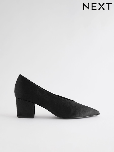 Black Forever Comfort® Leather Point Toe Low Block Heels (B38917) | $91