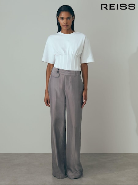 Reiss Grey Sofia Wide Leg Waistband Detail Trousers (B39050) | €195