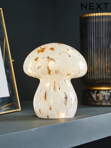 White Confetti Toadstool Battery Operated Large Glass Feature Light (B39071) | €46