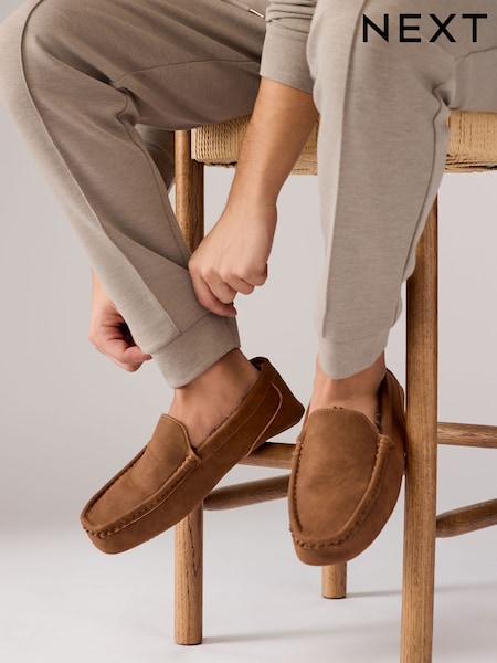 Brown Faux Fur Lined Moccasin Slippers (B39099) | €15