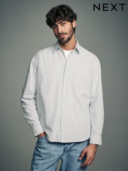 Green Stripe Oxford Long Sleeve 100% Cotton Shirt (B39141) | €13