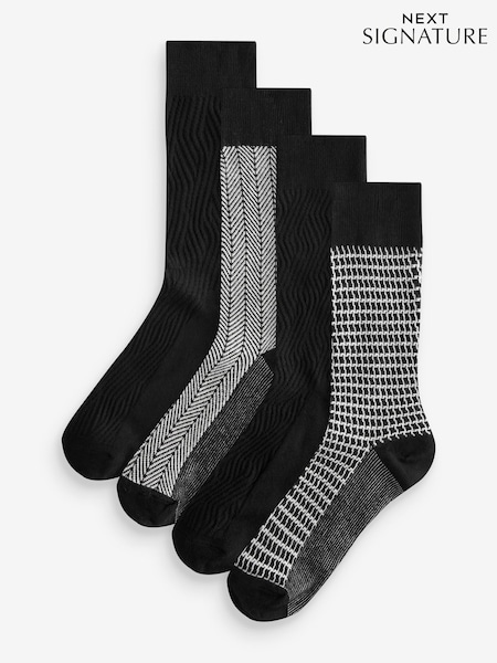 Black/White Texture Modal Signature Socks 4 Pack (B39163) | AED35