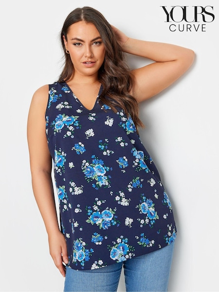 Yours Curve Blue Pink Floral Print Vest Top (B39171) | €13