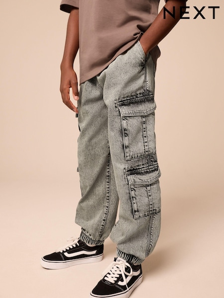 Grey Balloon Denim Cargo 100% Cotton Jeans with Elasticated Waist (3-16yrs) (B39217) | €20 - €25