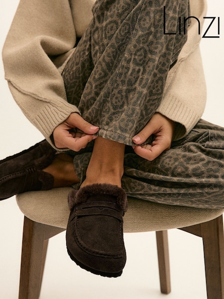 Qəhvəyi süet - Linzi Elma Fur Mule Slippers