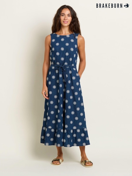 Brakeburn Blue 100% Cotton Daisy Denim Embroidered Maxi Dress (B39302) | €65