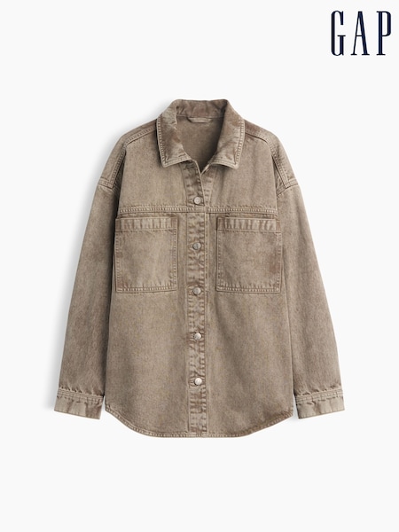 Acid Brown - Gap Denim Oversized Shirt Jacket