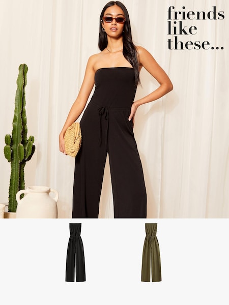 Friends Like These Black/Green Jersey  Tie Waist Bandeau Playsuit 2 Pack (B39361) | €28