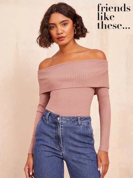 Friends Like These Pink Off The Shoulder Rib Jumper (B39372) | €20