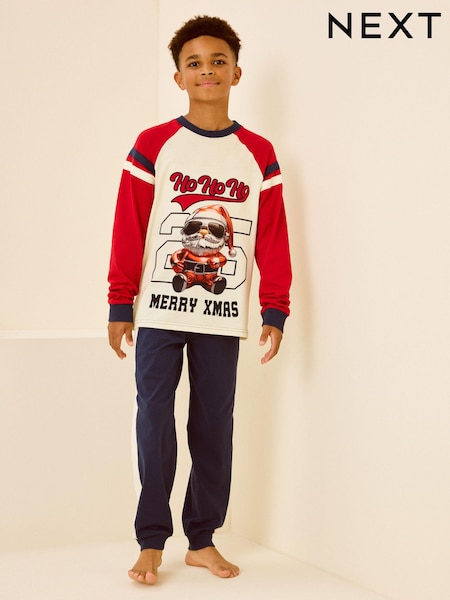 Red/Navy Single Long Sleeve 100% Cotton Pyjamas (3-16yrs) (3-16yrs) (B39377) | AED48 - AED64