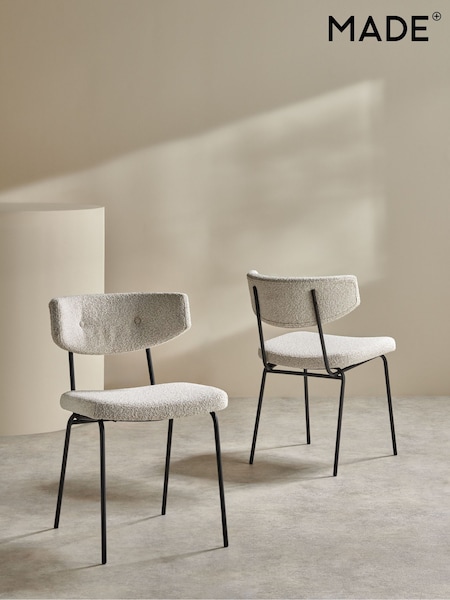 MADE.COM Set of 2 White Boucle Halina Dining Chairs (B39386) | €314