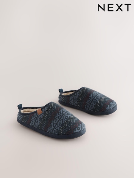 Navy Knitted Mule Slippers (B39435) | AED41