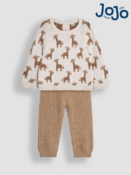 JoJo Maman Bébé Natural Knitted Giraffe Jumper And Trouser Baby Set (B39466) | €54