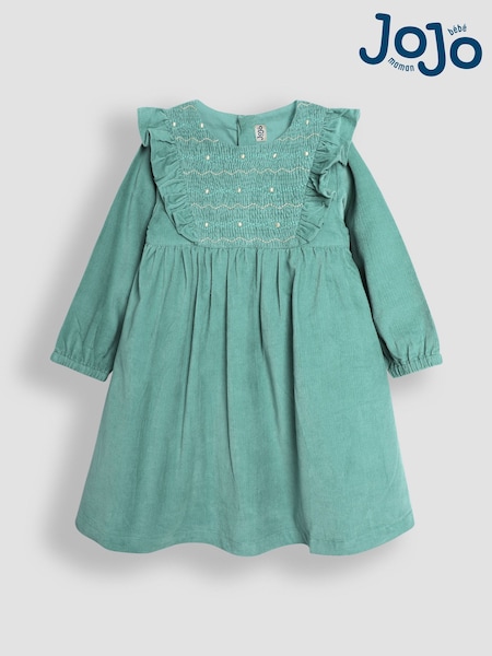 JoJo Maman Bébé Green Cord Smocked Frill Party Dress (B39519) | AED231 - AED269