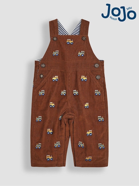 JoJo Maman Bébé Toffee Brown Tractor Embroidered Cord Dungarees (B39565) | €45