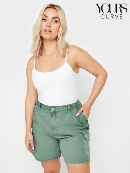 Yours Curve Green 100% Cotton Cargo Shorts (B39567) | OMR15