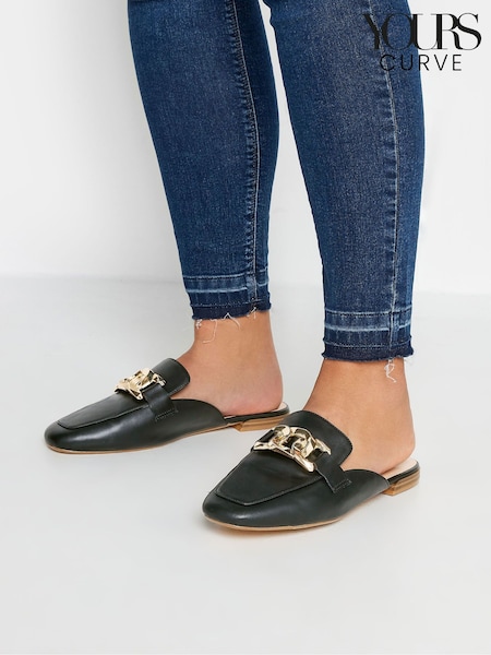 črna - Brown Chain Detail Mule Loafers In Extra Wide EEE Fit (B39571) | € 21