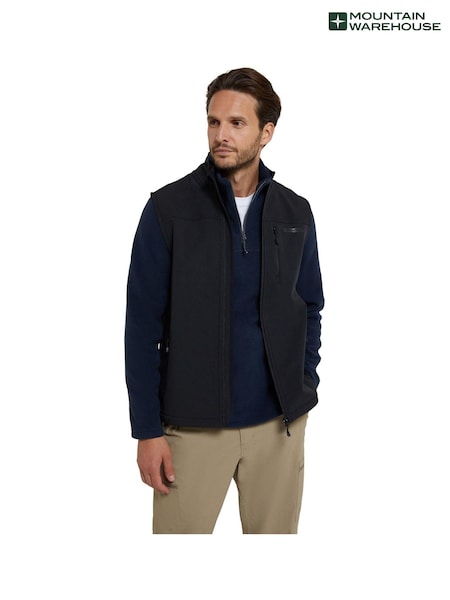 Mountain Warehouse Black Mens Grasmere Water Resistant Fleece Lined Gilet (B39613) | €53