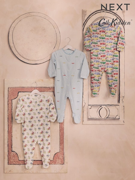 Blau/Grün - Cath Kidston Cars Baby 100% Cotton Sleepsuits 3 Pack (B39664) | 37 € - 40 €
