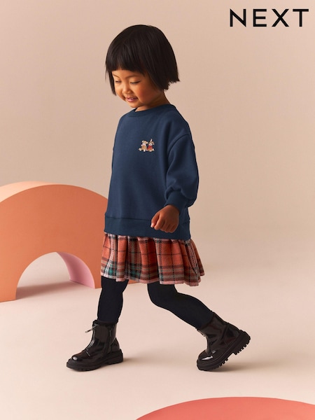 Navy Bear Long Sleeve Check Sweat Dress & Leggings (3mths-7yrs) (B39731) | AED56 - AED71