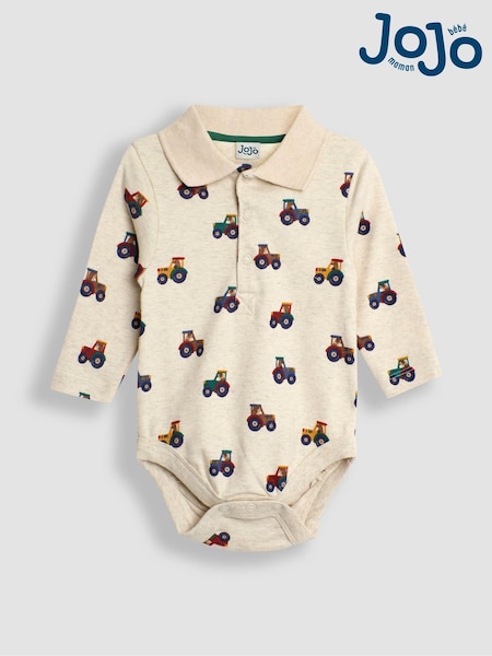 JoJo Maman Bébé Natural Tractor Print Polo Shirt Body (B39734) | CA$43