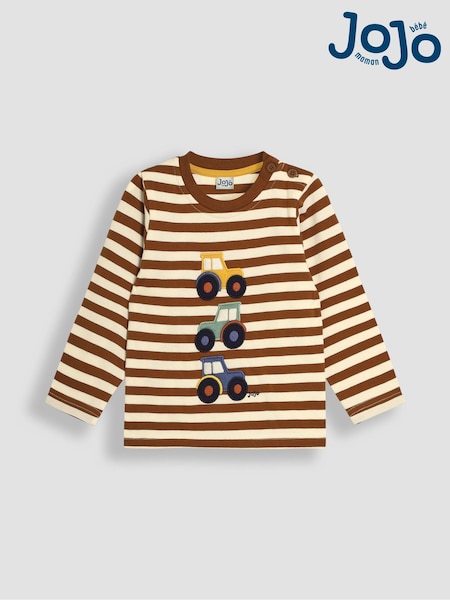 JoJo Maman Bébé Toffee Stacked Tractor Appliqué Top (B39743) | €29