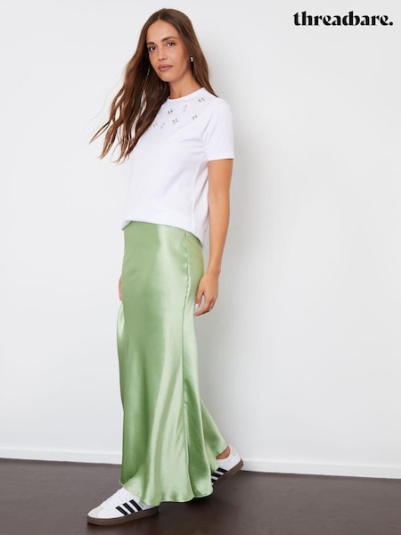 Threadbare Light Green Satin Maxi Slip Skirt (B39874) | €20