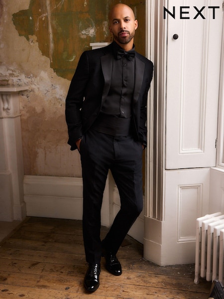 Black Slim Fit Glitter Tuxedo Suit Trousers (B40121) | AED76
