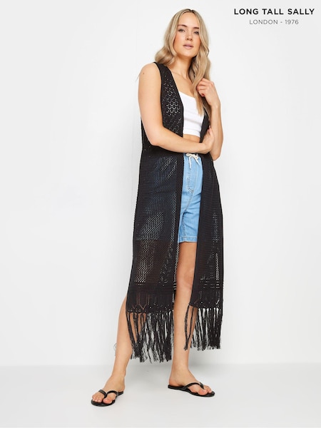 Musta - Long Tall Sally Longline Crochet Waistcoat (B40135) | €46