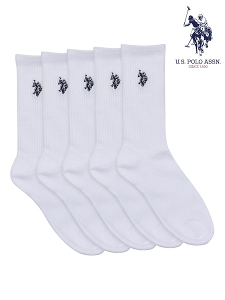 U.S. Polo Assn. White Mens Classic Sports Socks 5 Pack (B40201) | €32