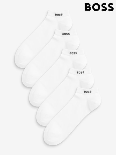 أبيض - حزمة 5 جوارب كاحل مزيج قطن شعار BOSS (B40224) | ‏10 ر.ع.‏